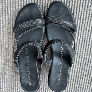 Athena Alexander Black Slide Sandals with Glitter Straps
